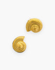 Pair of Seashell Swirl Gold-Plated Earrings featuring a detailed ribbed shell design. Triple-plated in 18K gold and water-resistant for durability.