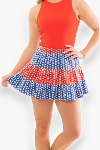 Seeing Stars Red, White, & Blue Sequin Mini Skirt-day + moon-L. Mae Boutique