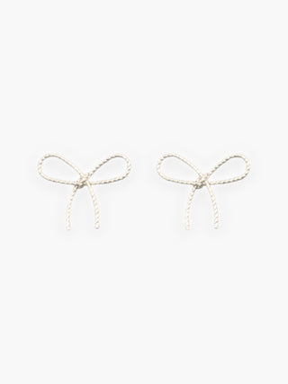 Silver Textured Wire Bow Earrings-Golden Stella-L. Mae Boutique