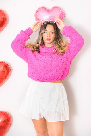 So Pink Chunky Knit Cowl Neck Sweater-En Creme-L. Mae Boutique