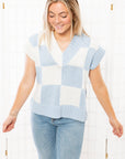 Sophie Blue V Neck Checkered Sweater Vest-Tops-Hyfve-L. Mae Boutique & Wild Mabel Clothing