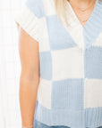 Sophie Blue V Neck Checkered Sweater Vest-Tops-Hyfve-L. Mae Boutique & Wild Mabel Clothing