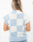 Sophie Blue V Neck Checkered Sweater Vest-Tops-Hyfve-L. Mae Boutique & Wild Mabel Clothing
