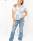 Sophie Blue V Neck Checkered Sweater Vest-Tops-Hyfve-L. Mae Boutique & Wild Mabel Clothing