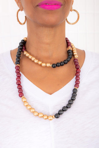 The Mila Necklace Garnet and Black-Carolina Strung-L. Mae Boutique