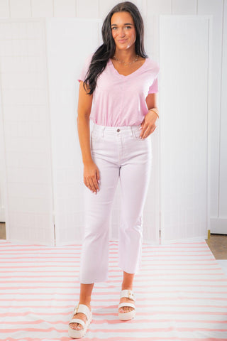 Spring Time White High Rise Crop Flare Jeans-Cello-L. Mae Boutique