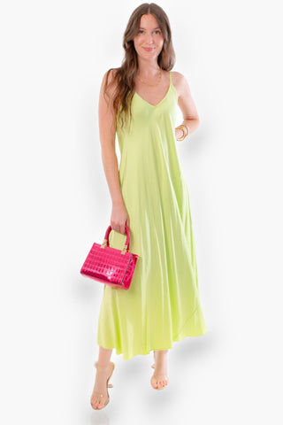 Still The One Lime Green Satin Full-Length Slip Dress-Milio Milano-L. Mae Boutique