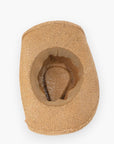 Top view of the Coastal Vibes Puka Shell Straw Cowboy Hat highlighting its breathable woven structure and comfortable inner band.