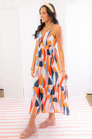 THML En Route to Spring Break Abstract Print Midi Dress-THML-L. Mae Boutique