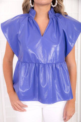 THML Purple V Neck Leather Top-THML-L. Mae Boutique
