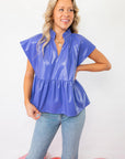 THML Purple V Neck Leather Top-Tops-THML-L. Mae Boutique & Wild Mabel Clothing