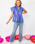 THML Purple V Neck Leather Top-Tops-THML-L. Mae Boutique & Wild Mabel Clothing