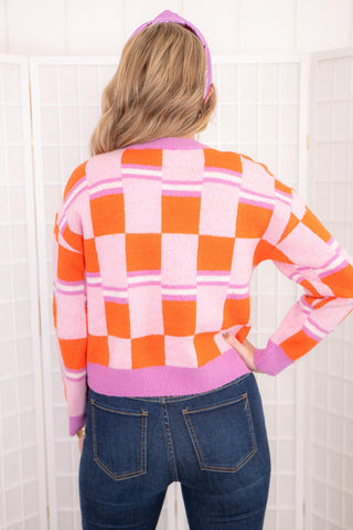 THML Purple and Orange Checkered Sweater-THML-L. Mae Boutique