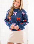 THML Ribbons Knit Navy Blue Sweater-Tops-THML-L. Mae Boutique & Wild Mabel Clothing