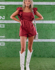 Tailgate Party Garnet Ruffle Sleeve Romper-Onesies-day + moon-L. Mae Boutique & Wild Mabel Clothing