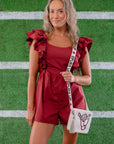 Tailgate Party Garnet Ruffle Sleeve Romper-Onesies-day + moon-L. Mae Boutique & Wild Mabel Clothing