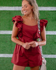 Tailgate Party Garnet Ruffle Sleeve Romper-Onesies-day + moon-L. Mae Boutique & Wild Mabel Clothing