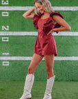 Tailgate Party Garnet Ruffle Sleeve Romper-Onesies-day + moon-L. Mae Boutique & Wild Mabel Clothing