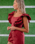 Tailgate Party Garnet Ruffle Sleeve Romper-Onesies-day + moon-L. Mae Boutique & Wild Mabel Clothing