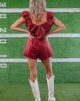 Tailgate Party Garnet Ruffle Sleeve Romper-Onesies-day + moon-L. Mae Boutique & Wild Mabel Clothing