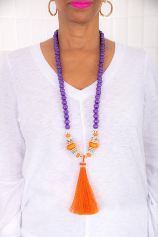The Lois Necklace Orange and Purple-Carolina Strung-L. Mae Boutique