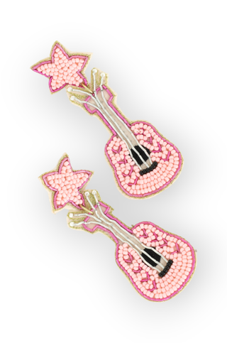 This Guitar Pink Beaded Earrings-Sophia Collection-L. Mae Boutique