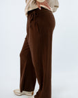 Brown lounge pants with side pockets and tie details, brown sweatpants, chocolate brown pants for fall