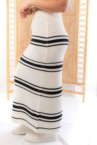 Vacay Mindset Black & White Striped Knit Midi Skirt-Needii-L. Mae Boutique