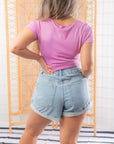 Violet Square Neck Ribbed Short Sleeve Bodysuit-Onesies-Saltwater Luxe-L. Mae Boutique & Wild Mabel Clothing