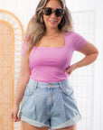 Violet Square Neck Ribbed Short Sleeve Bodysuit-Onesies-Saltwater Luxe-L. Mae Boutique & Wild Mabel Clothing