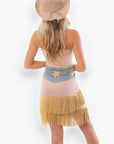 Western Whiskey Pink Combo High Rise Suede Fringe Skirt-Bottoms-Vocal-L. Mae Boutique & Wild Mabel Clothing