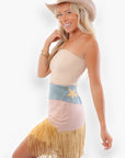 Western Whiskey Pink Combo High Rise Suede Fringe Skirt-Bottoms-Vocal-L. Mae Boutique & Wild Mabel Clothing