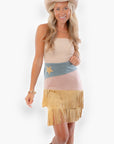 Western Whiskey Pink Combo High Rise Suede Fringe Skirt-Bottoms-Vocal-L. Mae Boutique & Wild Mabel Clothing
