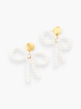 White Pearl Bow Earrings-Golden Stella-L. Mae Boutique