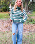 Z Supply Palm Green Josephine Stripe Turtleneck Sweater-Tops-Z Supply-L. Mae Boutique & Wild Mabel Clothing