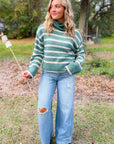 Z Supply Palm Green Josephine Stripe Turtleneck Sweater-Tops-Z Supply-L. Mae Boutique & Wild Mabel Clothing