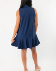 Navy Textured Collared Casual Dress