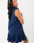 Navy Textured Collared Casual Dress