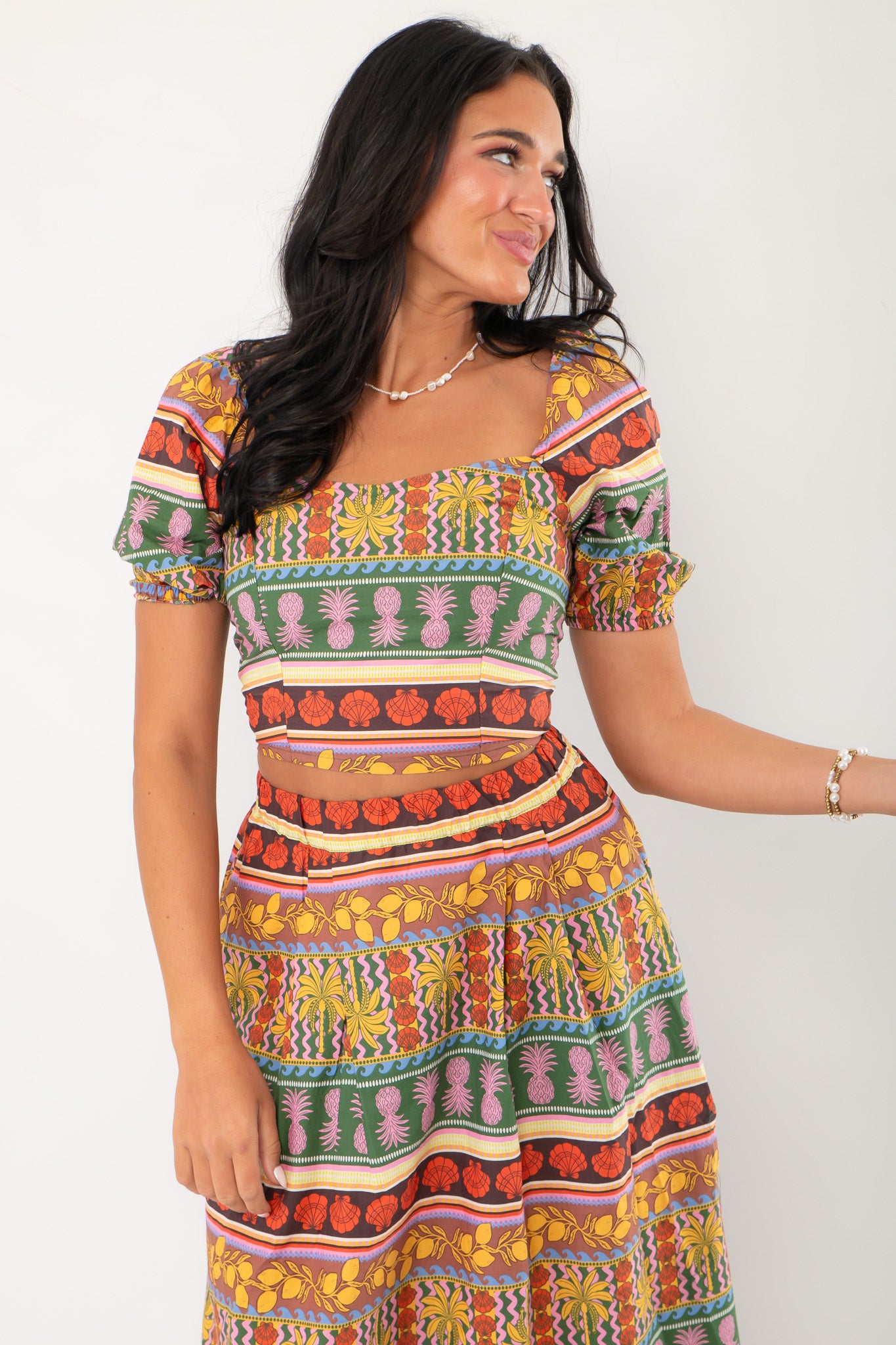 Truly Tropical Puff Sleeve Crop Top