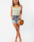 Sage Green Halter Snap Front Crop Tank