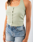 Sage Green Halter Snap Front Crop Tank