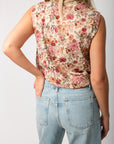 Back view of Take It From Here Floral Sleeveless Vest Top with vintage floral knit design, perfect for casual spring and summer outfits.