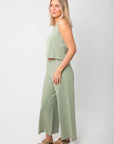 Side view of Z Supply Avocado Scout Jersey Pant showing wide flare leg and lightweight cotton fabric, perfect for lounge or everyday style.