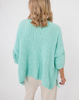 Back view of Mint Sorbet Chenille Slouch Cardigan featuring a loose, slouchy fit and soft chenille fabric perfect for casual outerwear.