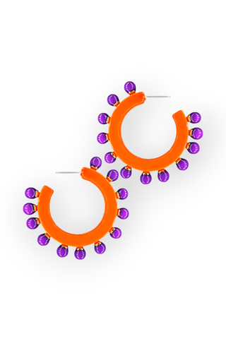 Fan Club Orange & Purple Hoop Earrings-Golden Stella-L. Mae Boutique