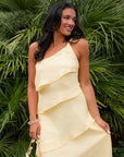 Andie Yellow Layered One Shoulder Maxi Dress