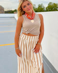 Emma Natural Striped Midi Skirt