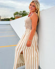Emma Natural Striped Midi Skirt