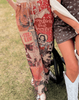 Ori Howdy Drawstring Pants styled with sandals and western accessories, highlighting cowgirl motifs and relaxed silhouette.