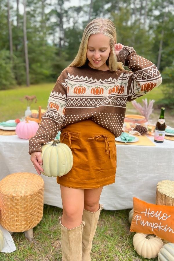 Chocolate Jacquard Pumpkin Sweater